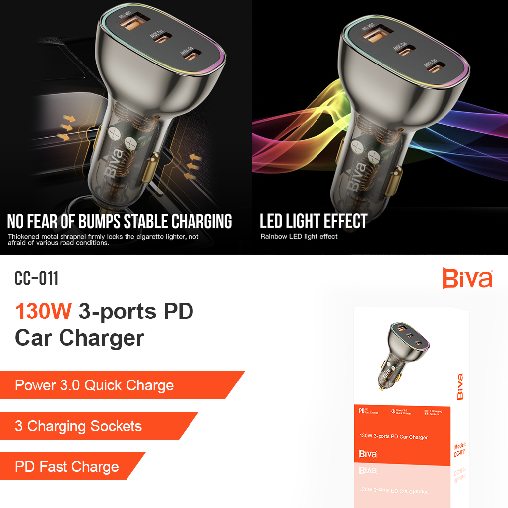 Rainbow Effect 3 Ports Car Charger